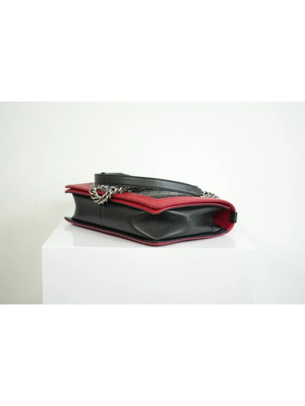 Chanel Boy Large Black and Red Quilted Leather